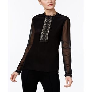 Yyigal Lace Trim Illusion Blouse